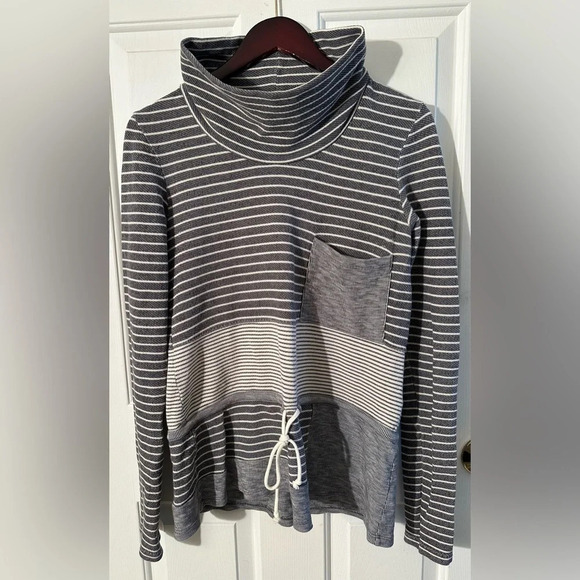 ANTHROPOLOGIE Saturday Sunday Gray Cowl Neck Drawstring Waist Mixed Pattern - Picture 2 of 11